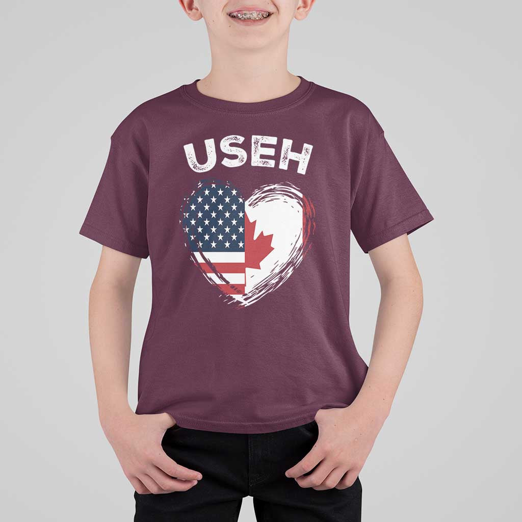 Funny USEH T Shirt For Kid Half Canadian American Flag Big Love Heart - Wonder Print Shop