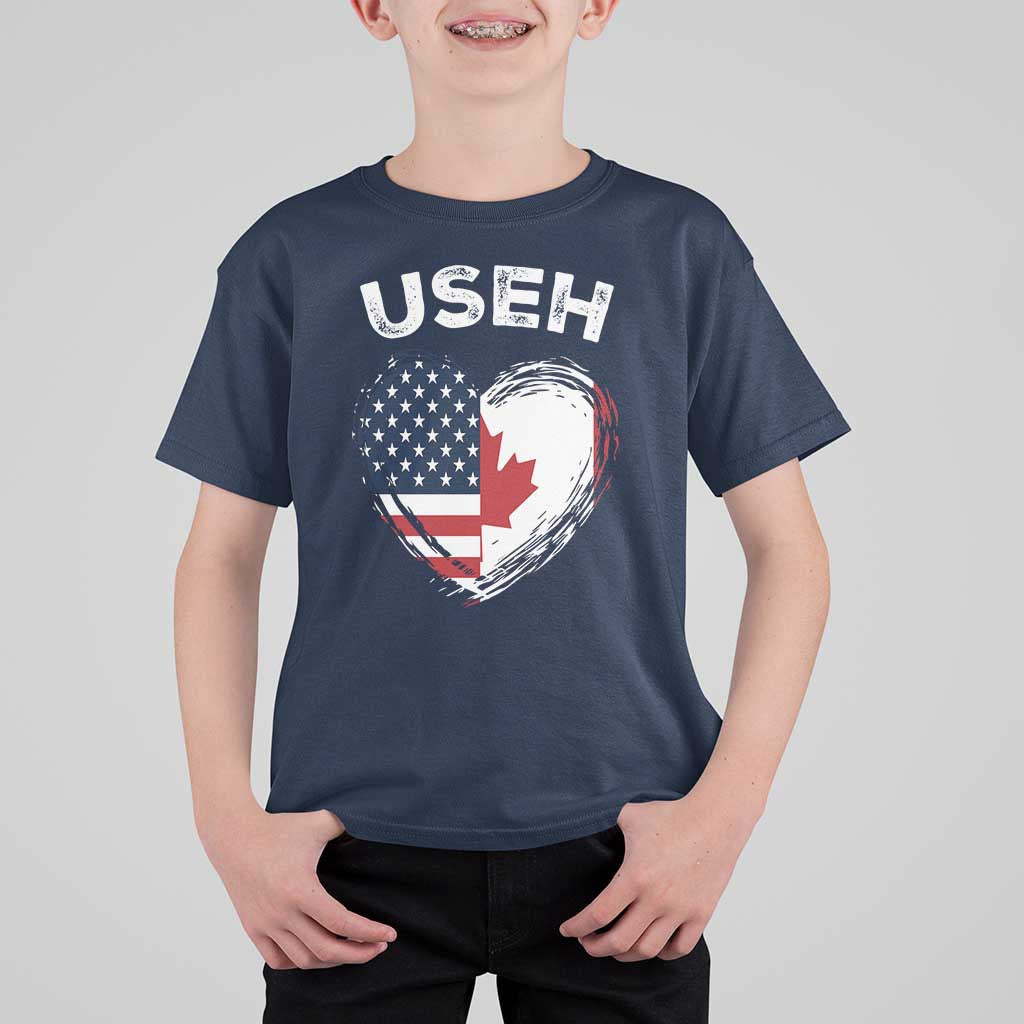 Funny USEH T Shirt For Kid Half Canadian American Flag Big Love Heart - Wonder Print Shop