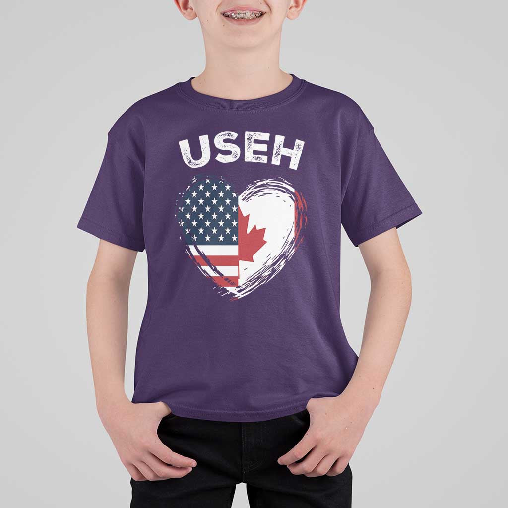 Funny USEH T Shirt For Kid Half Canadian American Flag Big Love Heart - Wonder Print Shop
