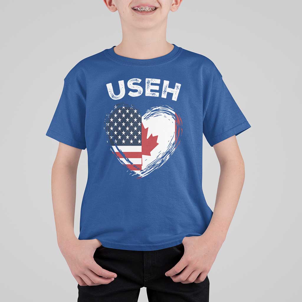 Funny USEH T Shirt For Kid Half Canadian American Flag Big Love Heart - Wonder Print Shop