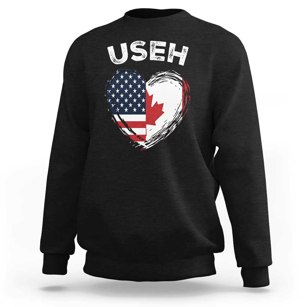 Funny USEH Sweatshirt Half Canadian American Flag Big Love Heart - Wonder Print Shop