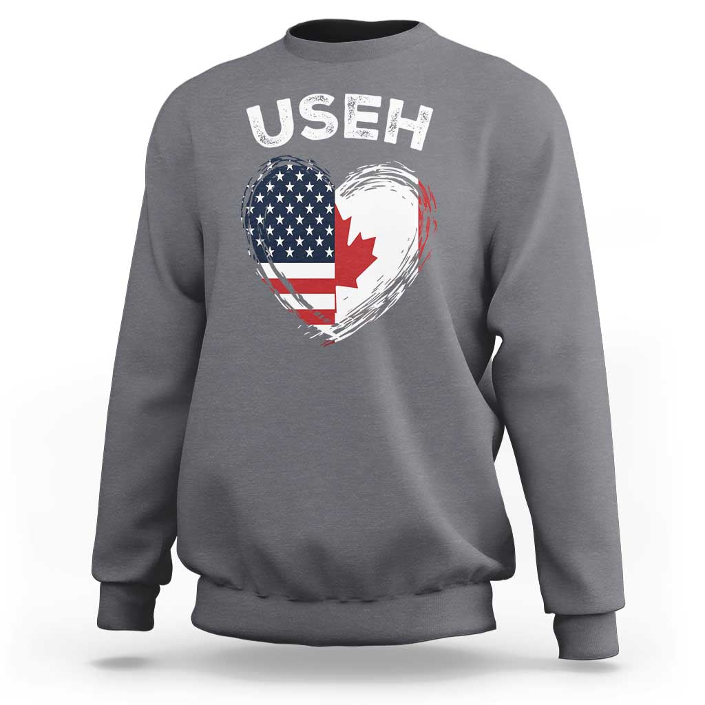 Funny USEH Sweatshirt Half Canadian American Flag Big Love Heart - Wonder Print Shop