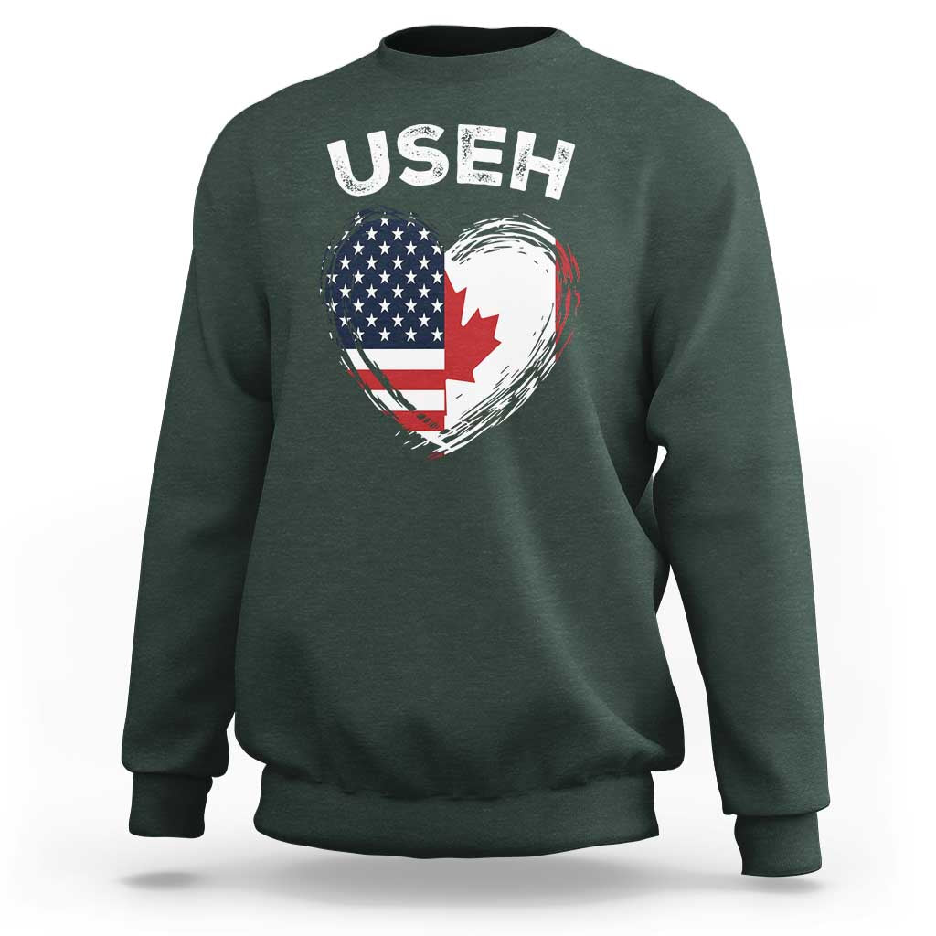 Funny USEH Sweatshirt Half Canadian American Flag Big Love Heart - Wonder Print Shop