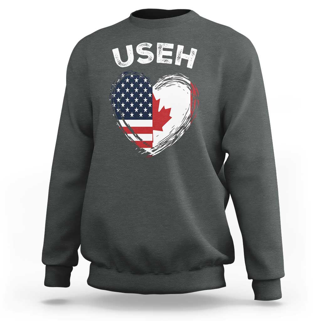 Funny USEH Sweatshirt Half Canadian American Flag Big Love Heart - Wonder Print Shop