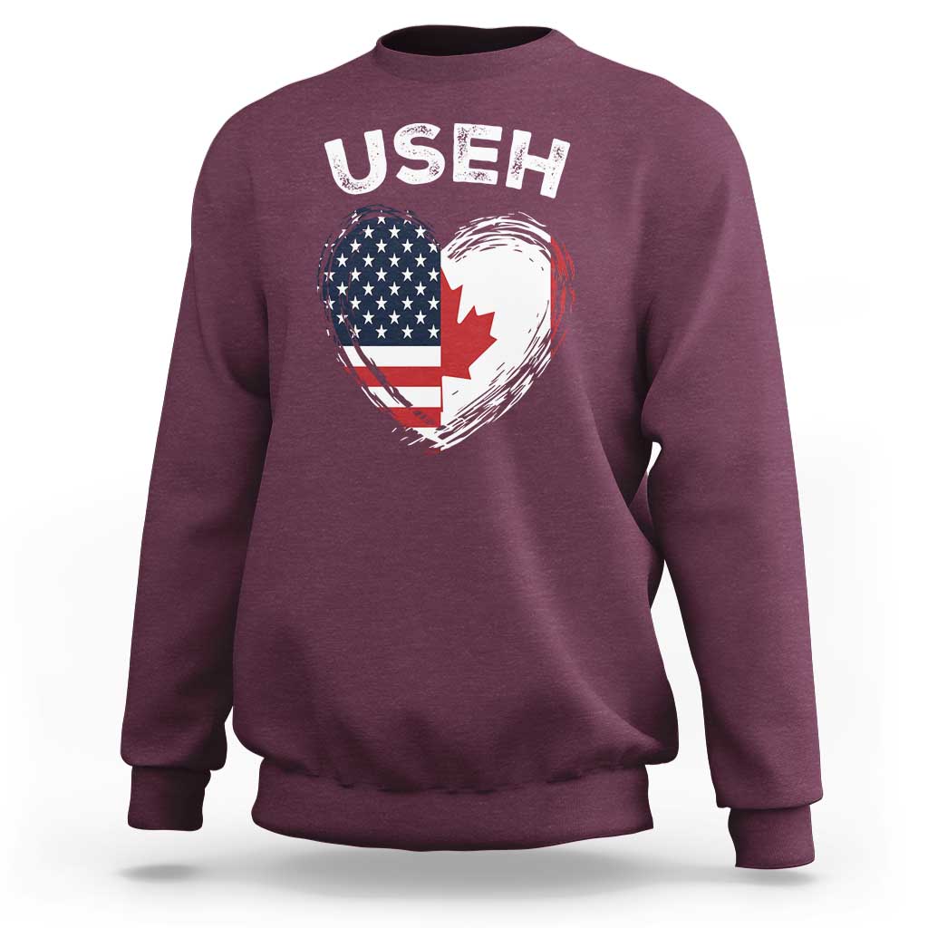 Funny USEH Sweatshirt Half Canadian American Flag Big Love Heart - Wonder Print Shop