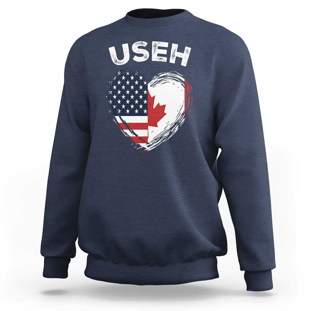 Funny USEH Sweatshirt Half Canadian American Flag Big Love Heart - Wonder Print Shop