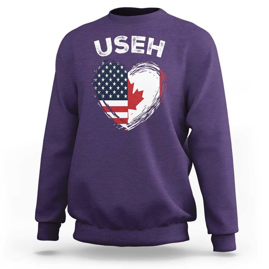 Funny USEH Sweatshirt Half Canadian American Flag Big Love Heart - Wonder Print Shop