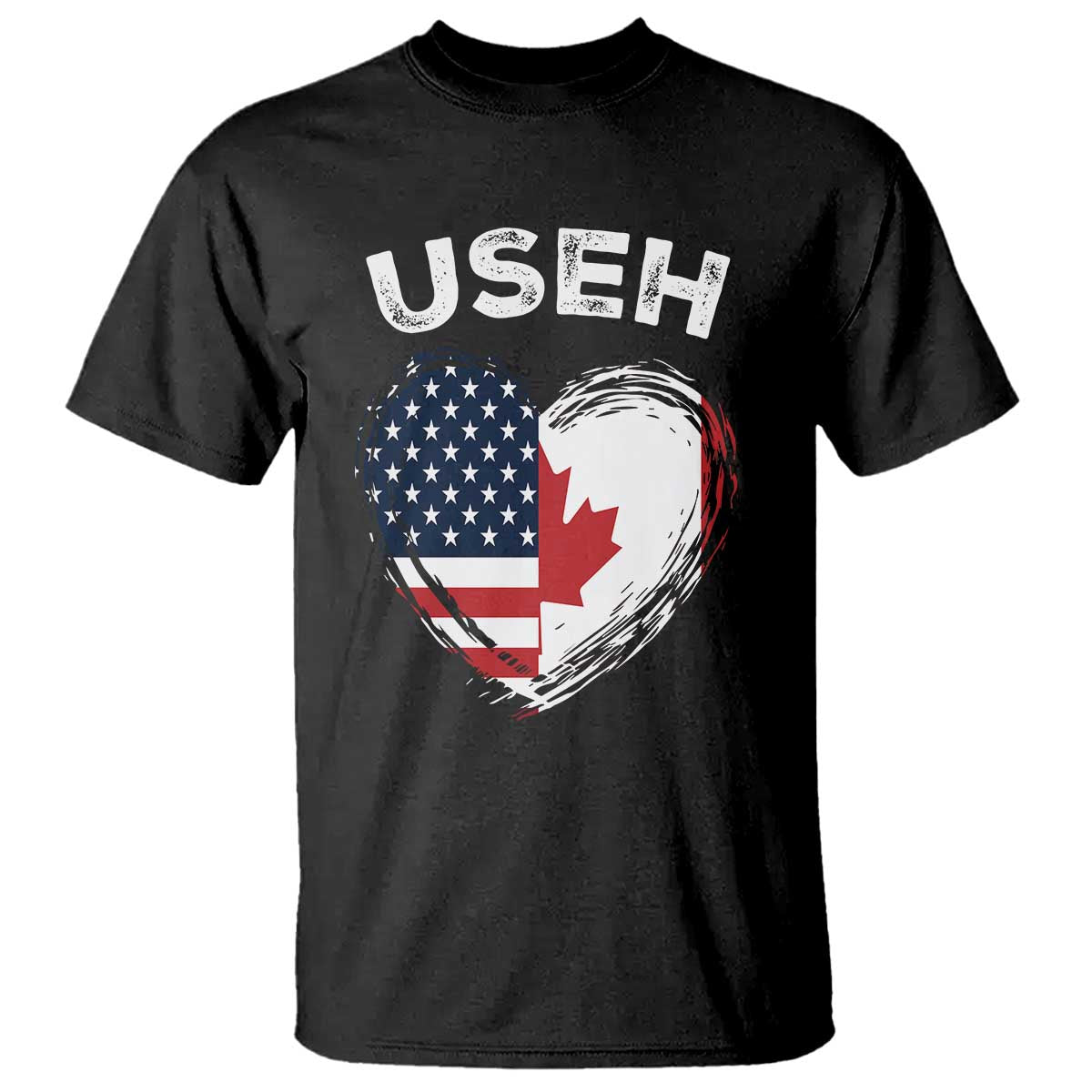 Funny USEH T Shirt Half Canadian American Flag Big Love Heart - Wonder Print Shop