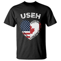 Funny USEH T Shirt Half Canadian American Flag Big Love Heart - Wonder Print Shop