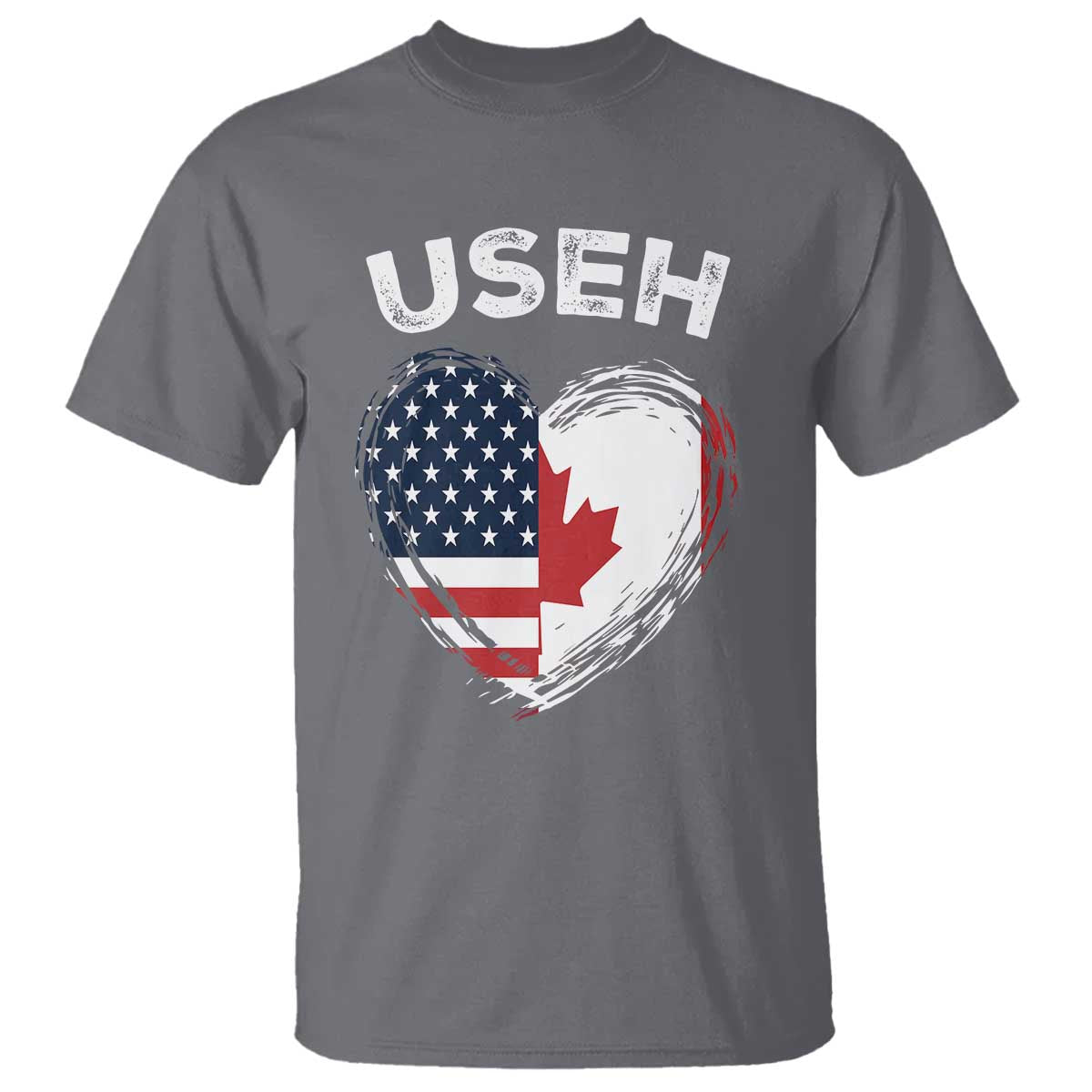 Funny USEH T Shirt Half Canadian American Flag Big Love Heart - Wonder Print Shop