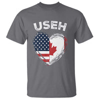 Funny USEH T Shirt Half Canadian American Flag Big Love Heart - Wonder Print Shop