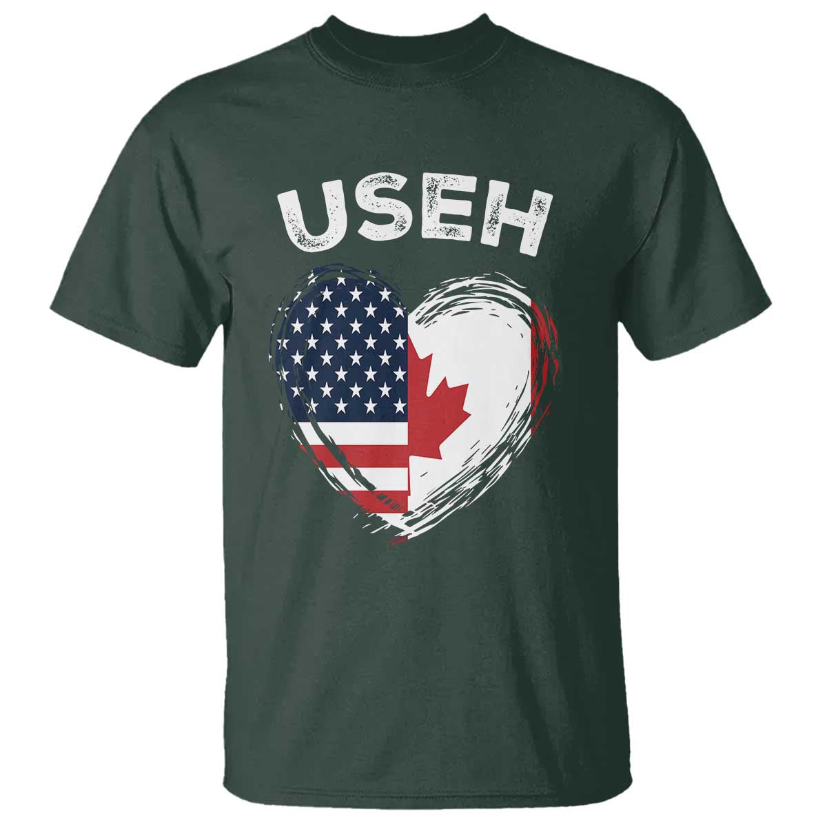 Funny USEH T Shirt Half Canadian American Flag Big Love Heart - Wonder Print Shop