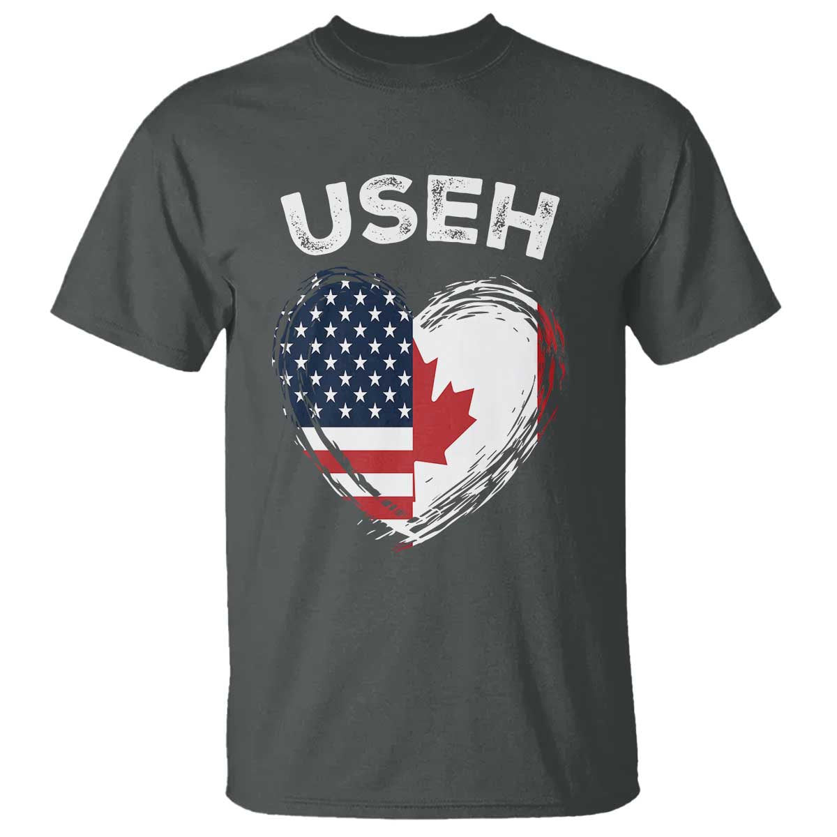 Funny USEH T Shirt Half Canadian American Flag Big Love Heart - Wonder Print Shop