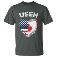Funny USEH T Shirt Half Canadian American Flag Big Love Heart - Wonder Print Shop