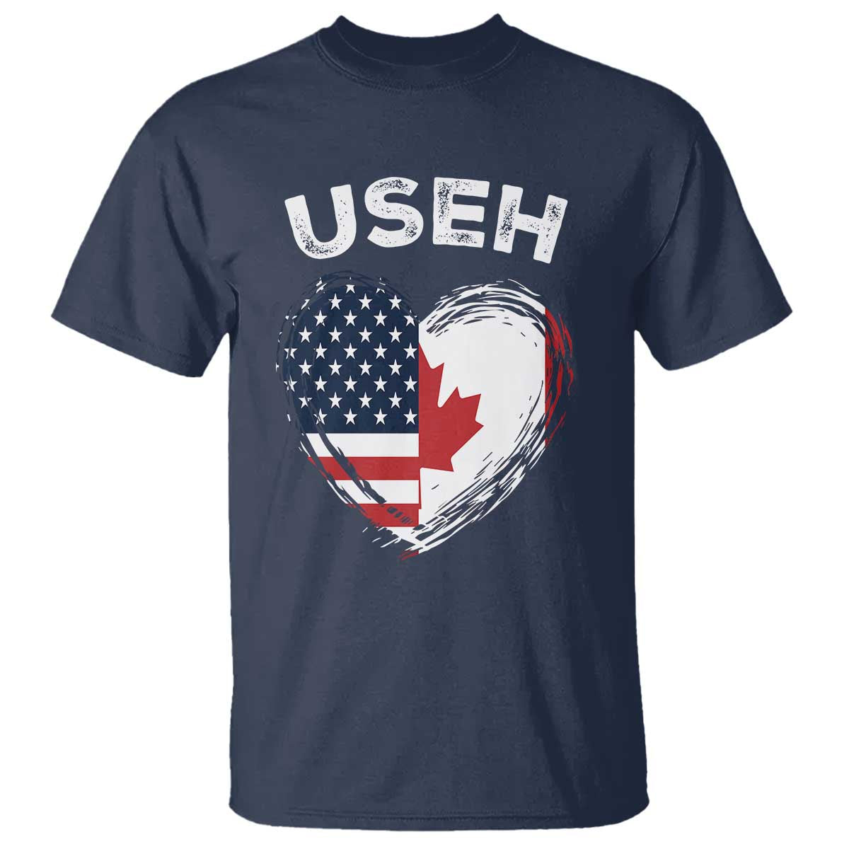 Funny USEH T Shirt Half Canadian American Flag Big Love Heart - Wonder Print Shop