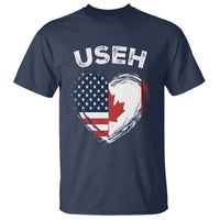 Funny USEH T Shirt Half Canadian American Flag Big Love Heart - Wonder Print Shop