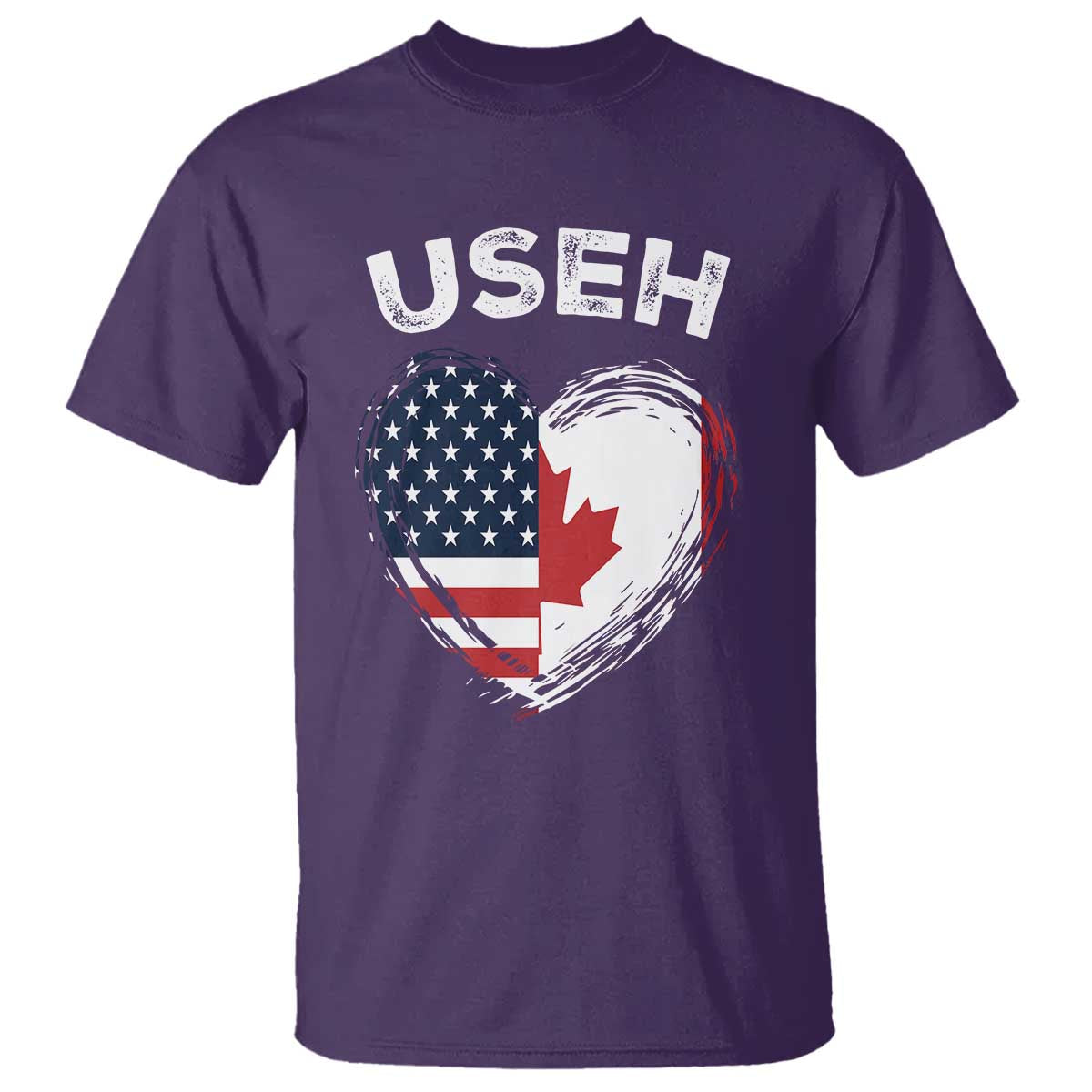 Funny USEH T Shirt Half Canadian American Flag Big Love Heart - Wonder Print Shop