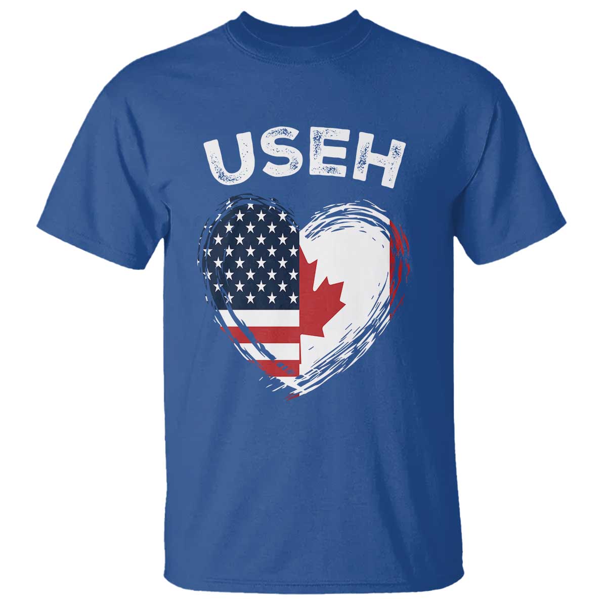 Funny USEH T Shirt Half Canadian American Flag Big Love Heart - Wonder Print Shop