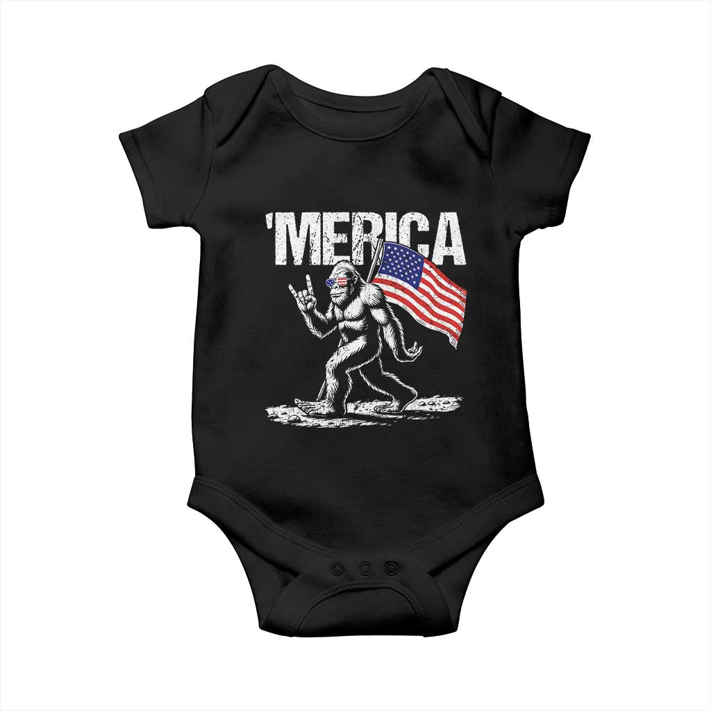 Funny 4th Of July Bigfoot Merica Baby Onesie Patriotic Sasquatch American US Flag - Wonder Print Shop