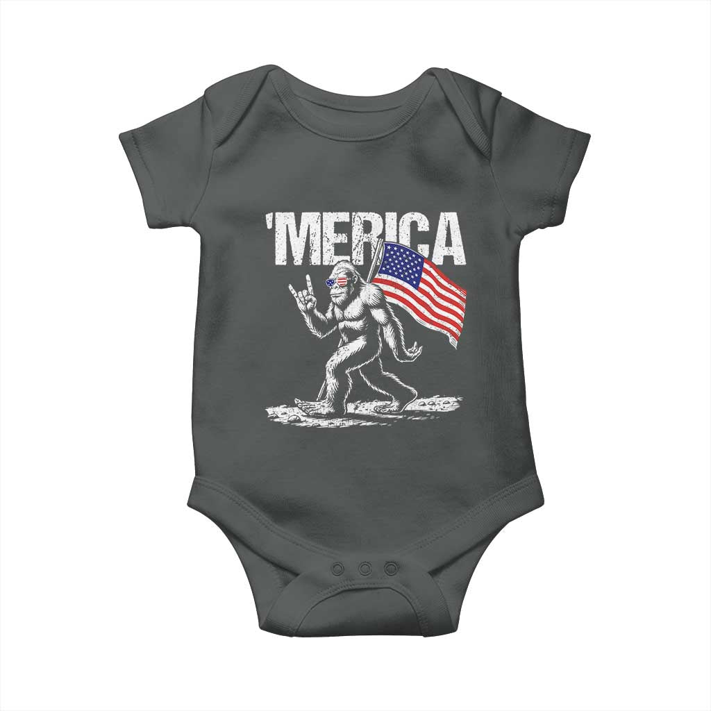 Funny 4th Of July Bigfoot Merica Baby Onesie Patriotic Sasquatch American US Flag - Wonder Print Shop
