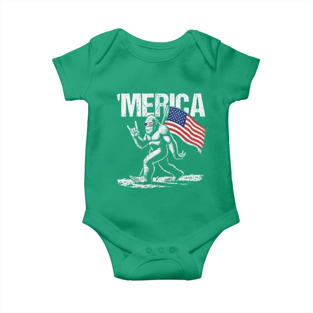 Funny 4th Of July Bigfoot Merica Baby Onesie Patriotic Sasquatch American US Flag - Wonder Print Shop