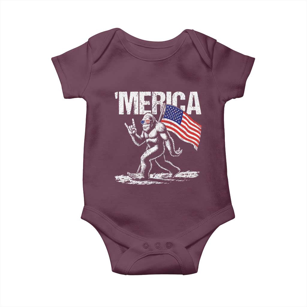 Funny 4th Of July Bigfoot Merica Baby Onesie Patriotic Sasquatch American US Flag - Wonder Print Shop