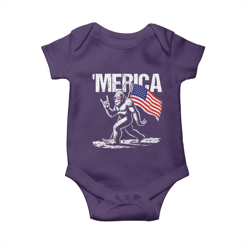 Funny 4th Of July Bigfoot Merica Baby Onesie Patriotic Sasquatch American US Flag - Wonder Print Shop