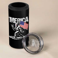 Funny 4th Of July Bigfoot Merica 4 in 1 Can Cooler Tumbler Patriotic Sasquatch American US Flag - Wonder Print Shop