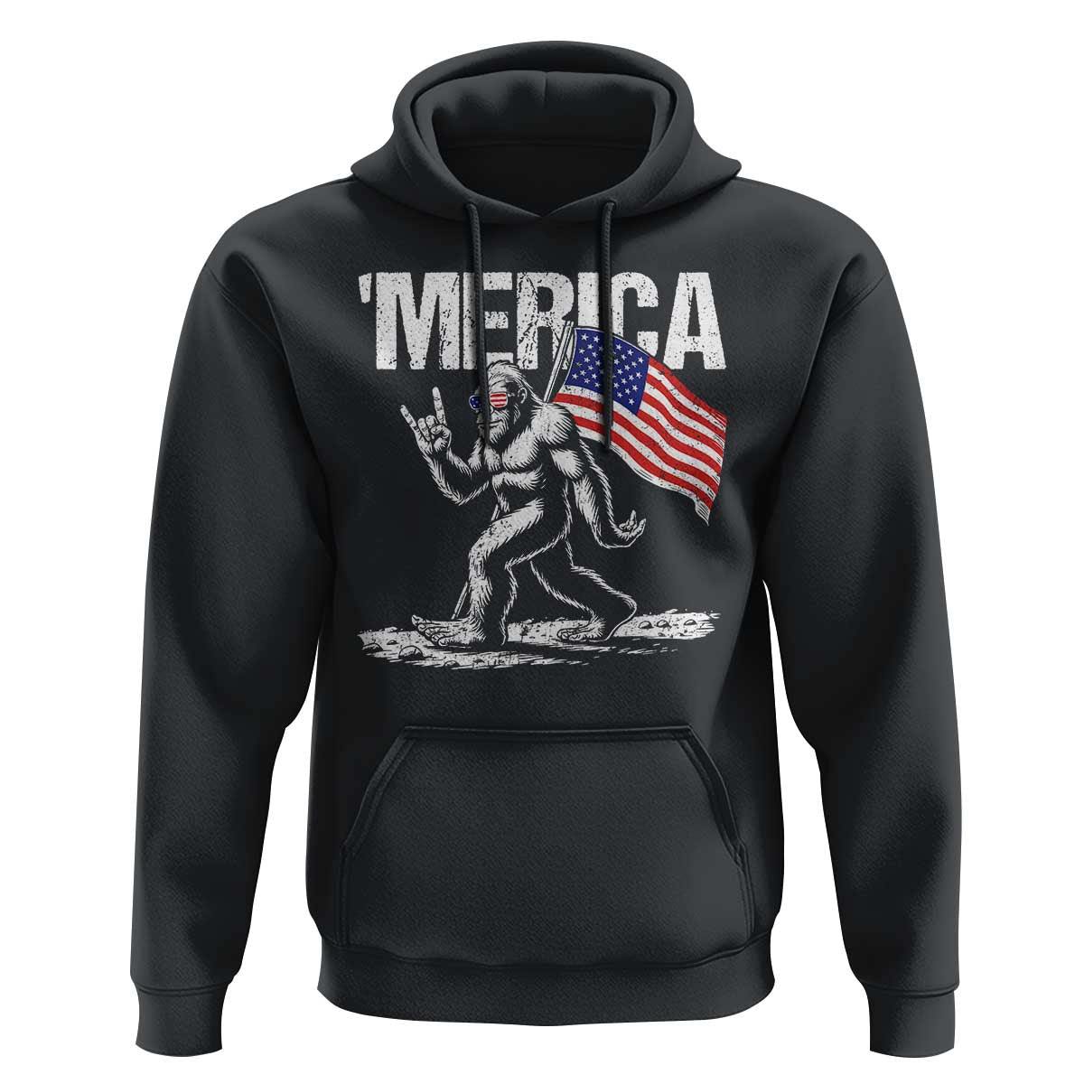 Funny 4th Of July Bigfoot Merica Hoodie Patriotic Sasquatch American US Flag - Wonder Print Shop