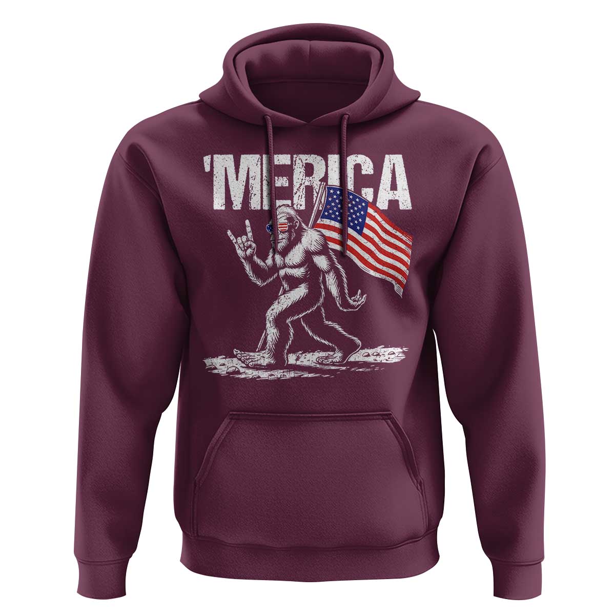 Funny 4th Of July Bigfoot Merica Hoodie Patriotic Sasquatch American US Flag - Wonder Print Shop