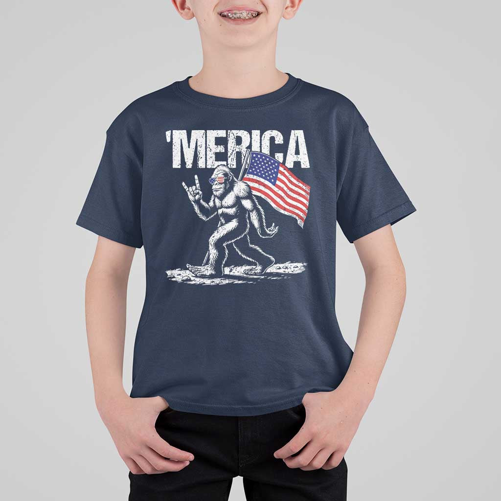 Funny 4th Of July Bigfoot Merica T Shirt For Kid Patriotic Sasquatch American US Flag - Wonder Print Shop