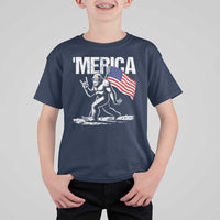 Funny 4th Of July Bigfoot Merica T Shirt For Kid Patriotic Sasquatch American US Flag - Wonder Print Shop