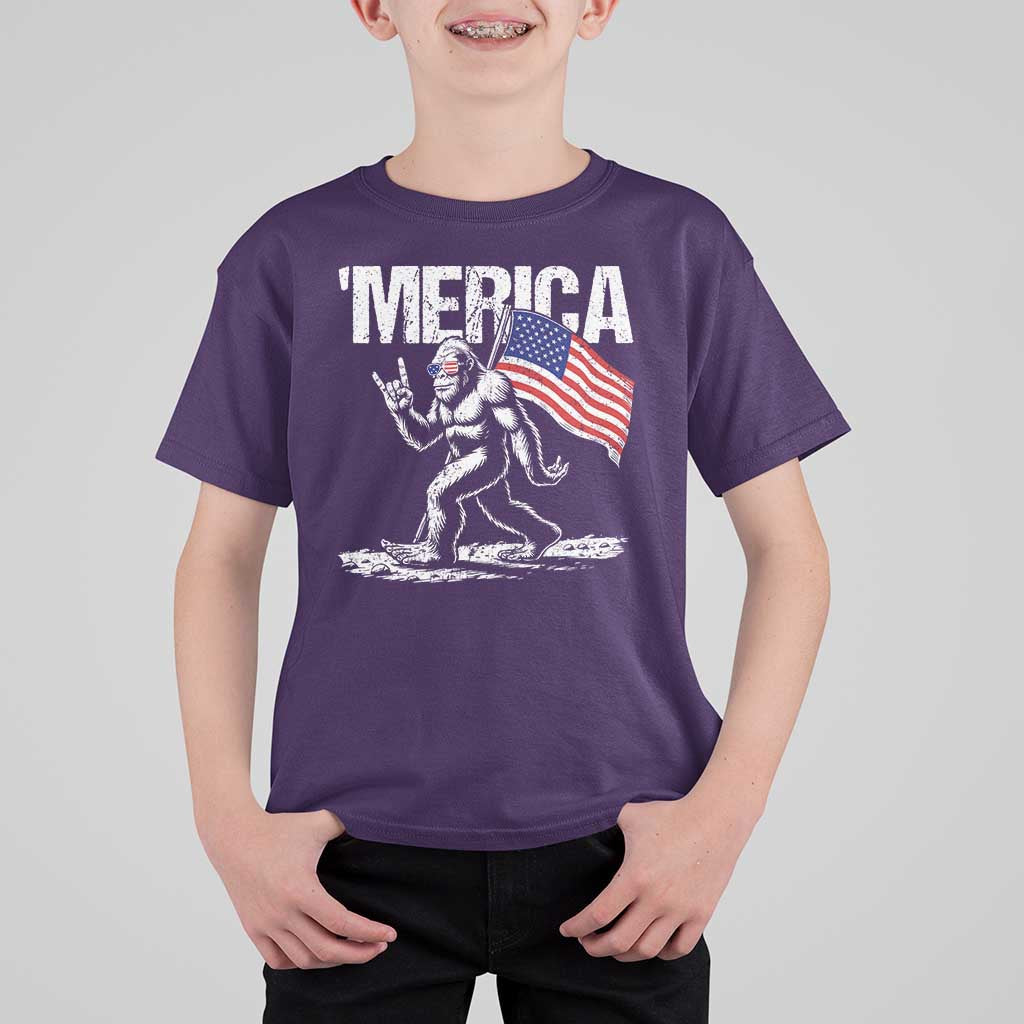Funny 4th Of July Bigfoot Merica T Shirt For Kid Patriotic Sasquatch American US Flag - Wonder Print Shop