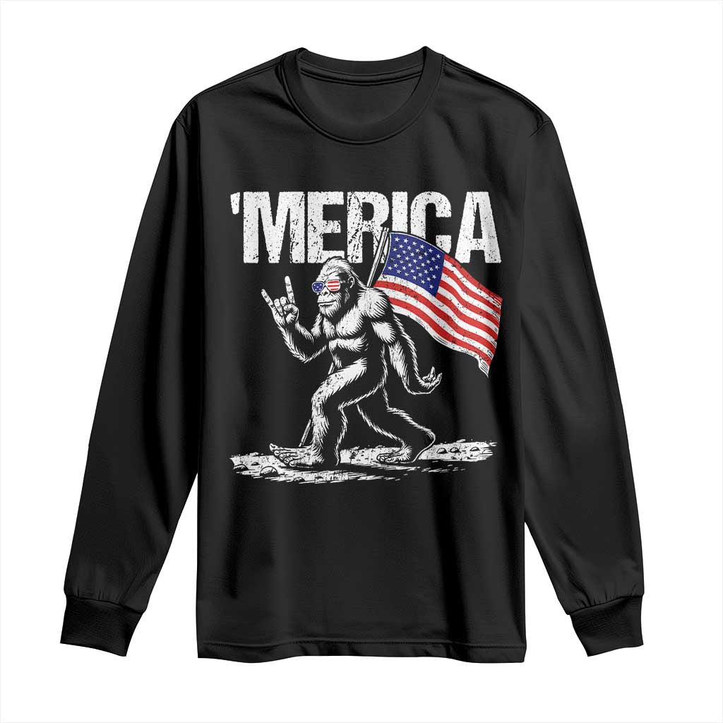 Funny 4th Of July Bigfoot Merica Long Sleeve Shirt Patriotic Sasquatch American US Flag - Wonder Print Shop