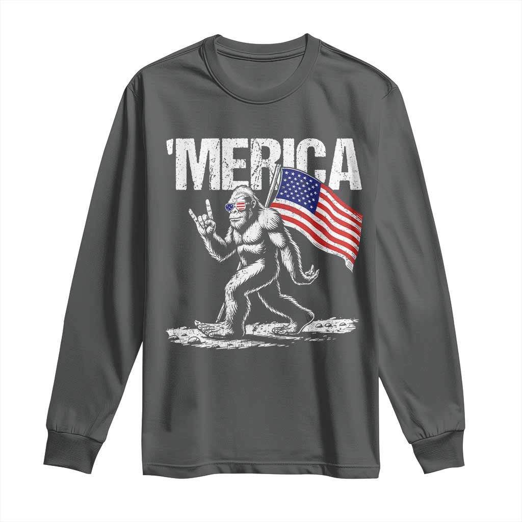 Funny 4th Of July Bigfoot Merica Long Sleeve Shirt Patriotic Sasquatch American US Flag - Wonder Print Shop