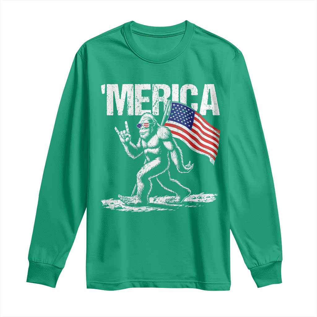 Funny 4th Of July Bigfoot Merica Long Sleeve Shirt Patriotic Sasquatch American US Flag - Wonder Print Shop