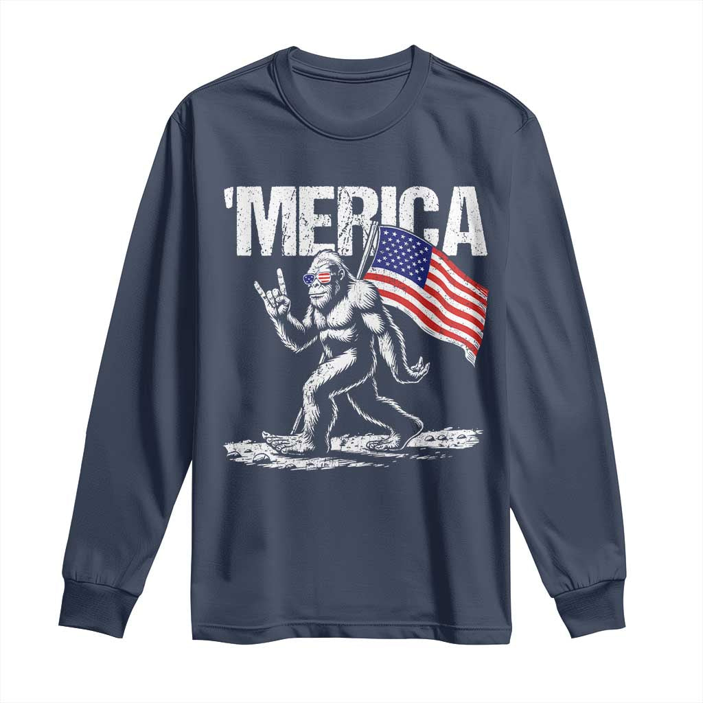 Funny 4th Of July Bigfoot Merica Long Sleeve Shirt Patriotic Sasquatch American US Flag - Wonder Print Shop