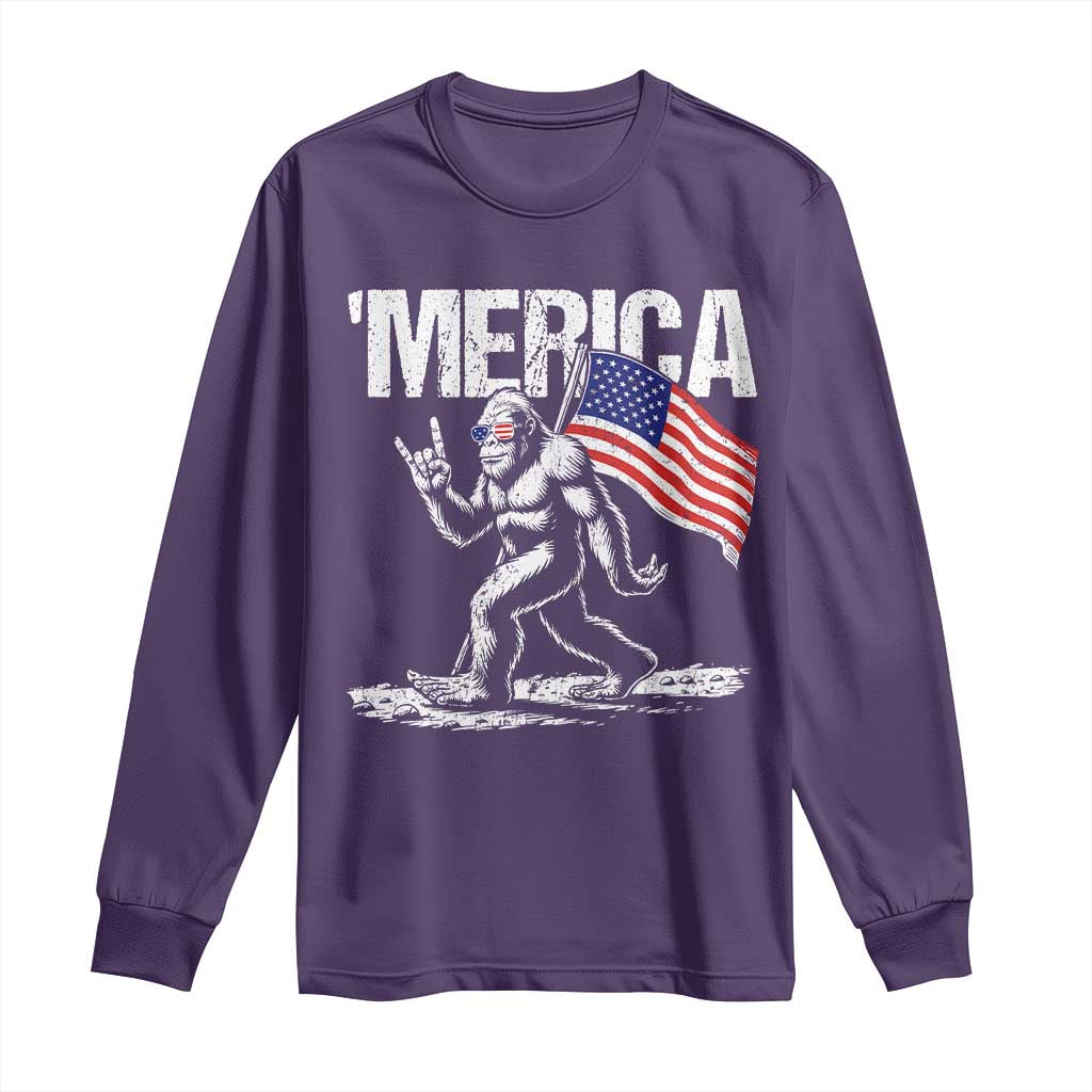 Funny 4th Of July Bigfoot Merica Long Sleeve Shirt Patriotic Sasquatch American US Flag - Wonder Print Shop