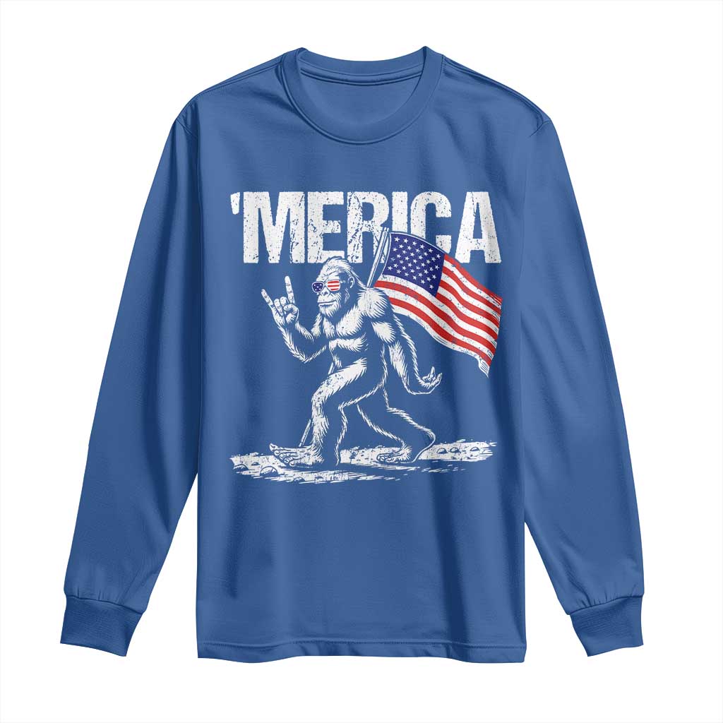 Funny 4th Of July Bigfoot Merica Long Sleeve Shirt Patriotic Sasquatch American US Flag - Wonder Print Shop
