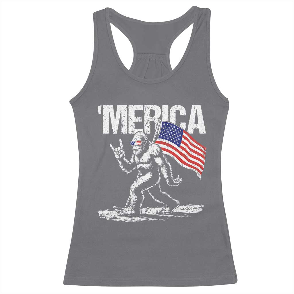Funny 4th Of July Bigfoot Merica Racerback Tank Top Patriotic Sasquatch American US Flag - Wonder Print Shop