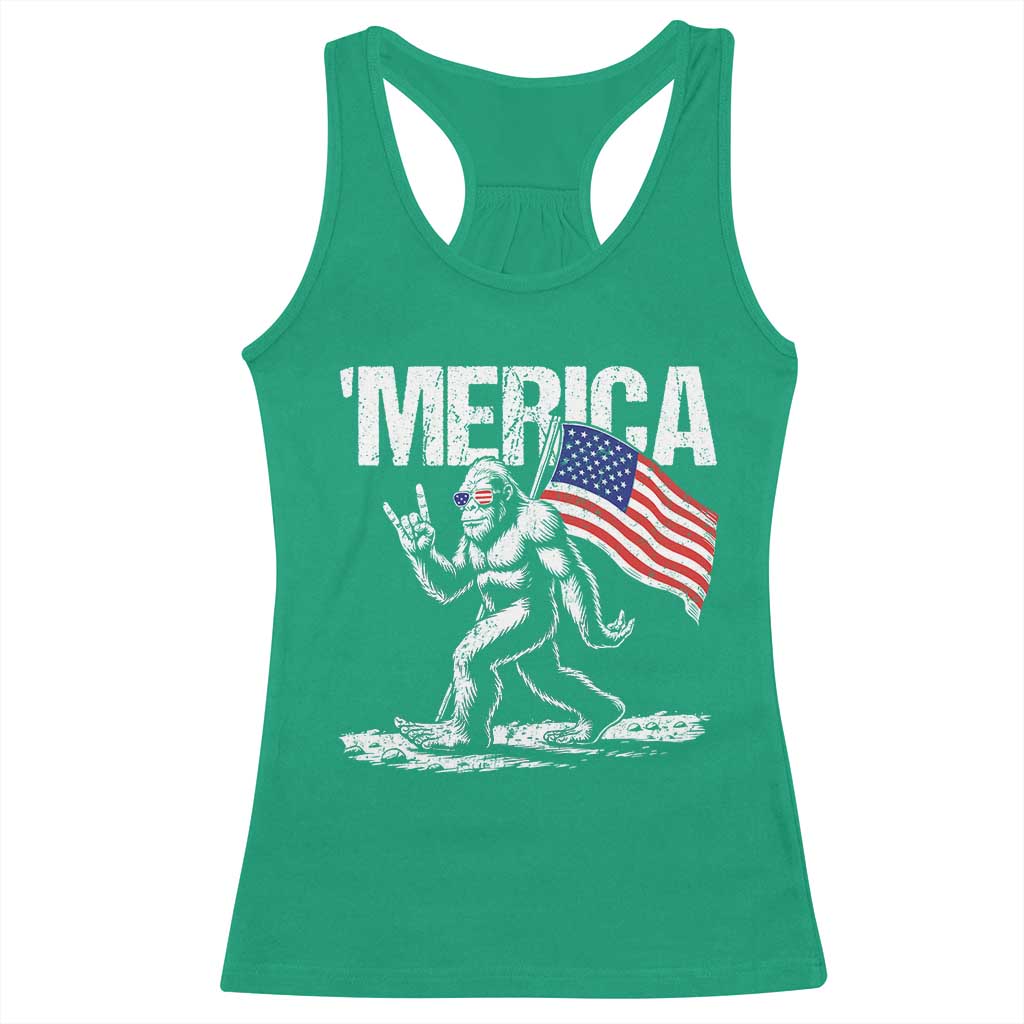 Funny 4th Of July Bigfoot Merica Racerback Tank Top Patriotic Sasquatch American US Flag - Wonder Print Shop