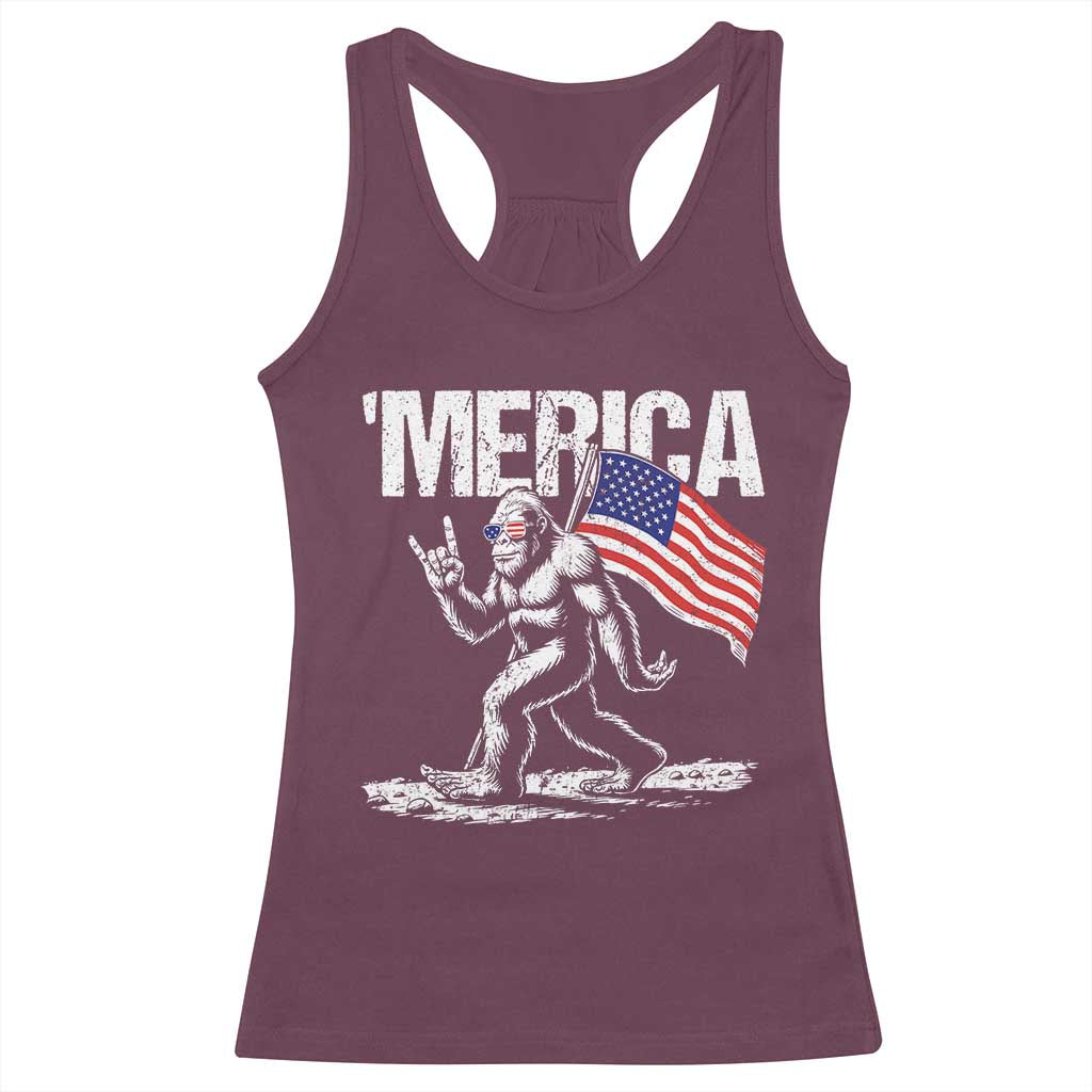 Funny 4th Of July Bigfoot Merica Racerback Tank Top Patriotic Sasquatch American US Flag - Wonder Print Shop