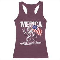 Funny 4th Of July Bigfoot Merica Racerback Tank Top Patriotic Sasquatch American US Flag - Wonder Print Shop
