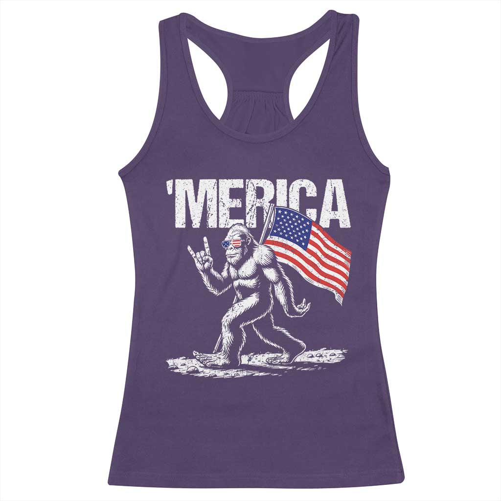 Funny 4th Of July Bigfoot Merica Racerback Tank Top Patriotic Sasquatch American US Flag - Wonder Print Shop