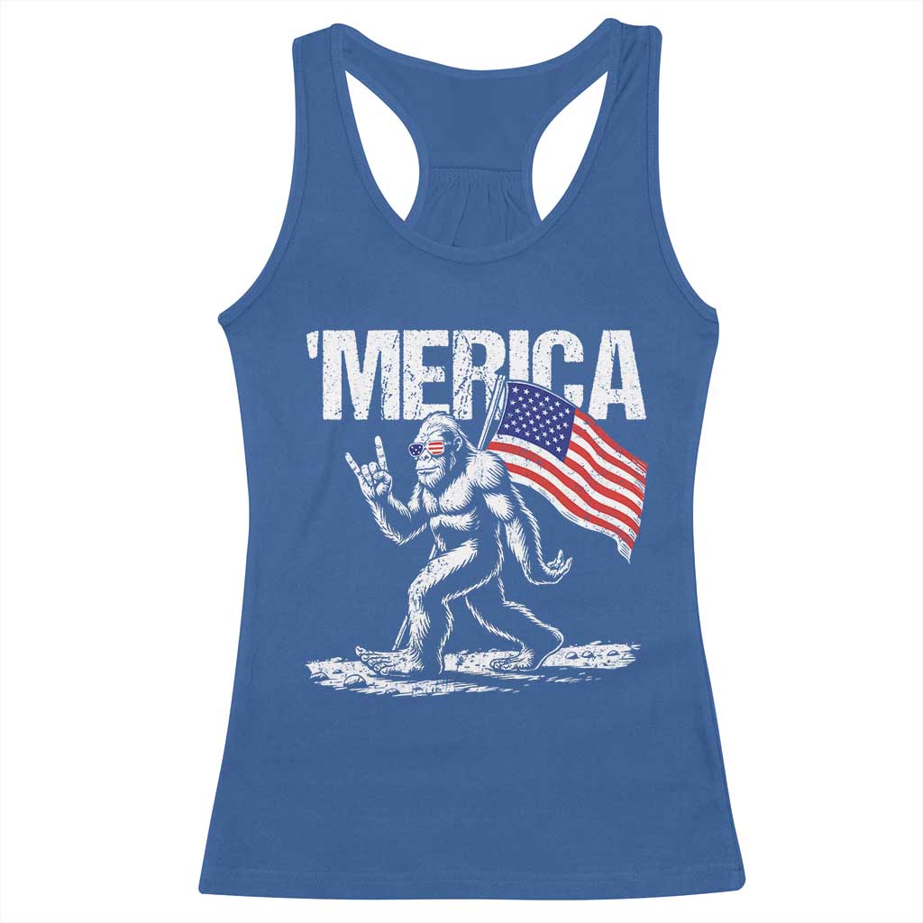 Funny 4th Of July Bigfoot Merica Racerback Tank Top Patriotic Sasquatch American US Flag - Wonder Print Shop