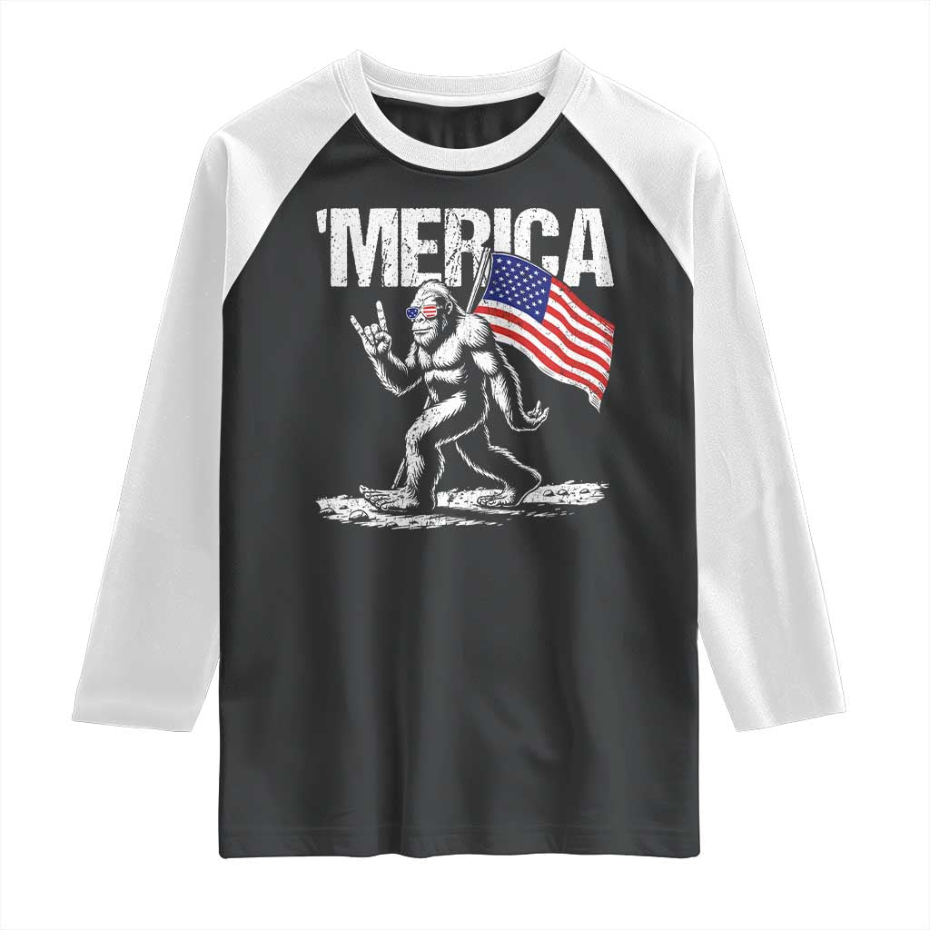 Funny 4th Of July Bigfoot Merica Raglan Shirt Patriotic Sasquatch American US Flag - Wonder Print Shop
