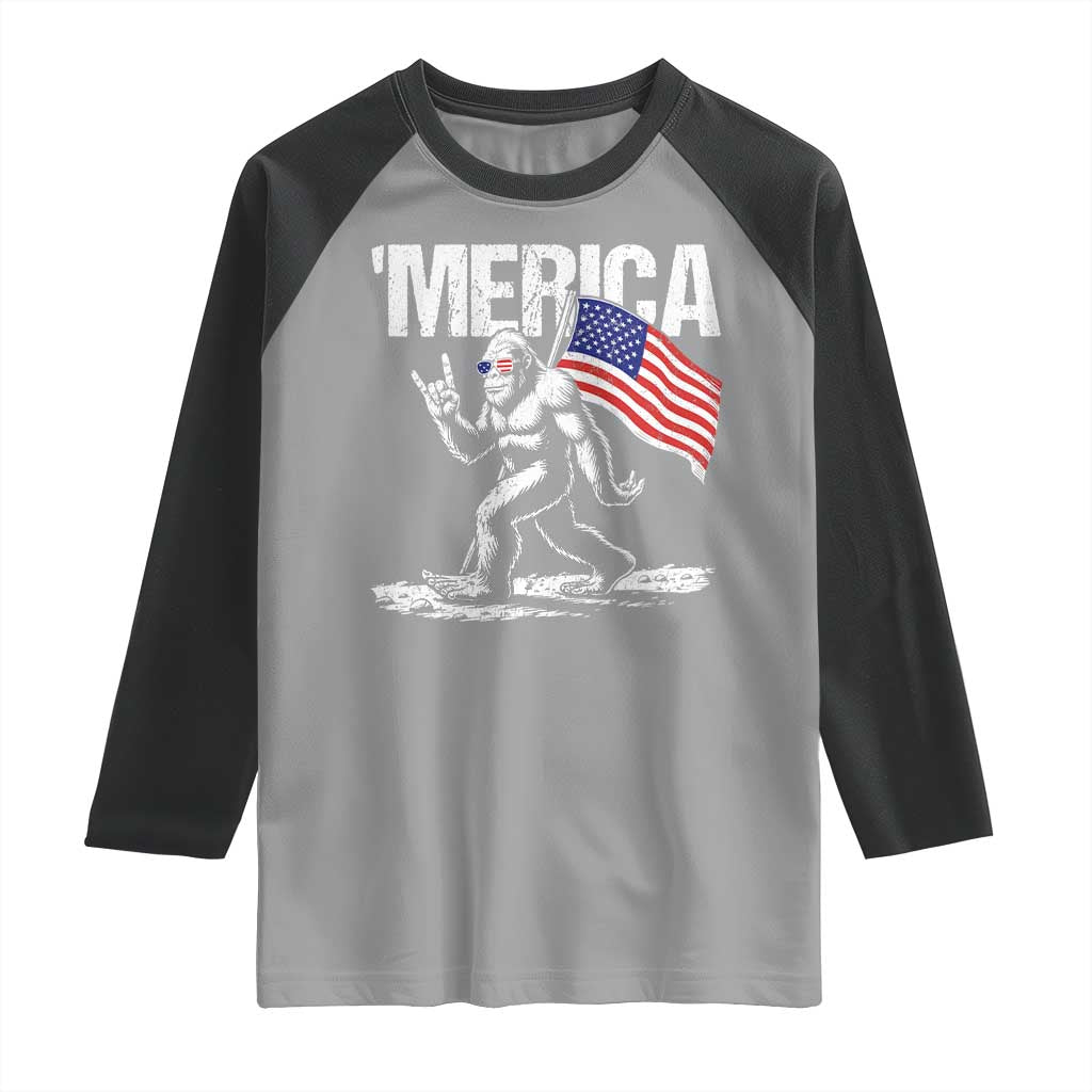 Funny 4th Of July Bigfoot Merica Raglan Shirt Patriotic Sasquatch American US Flag - Wonder Print Shop