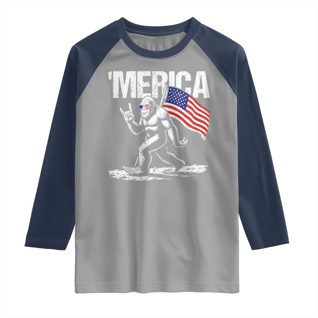 Funny 4th Of July Bigfoot Merica Raglan Shirt Patriotic Sasquatch American US Flag - Wonder Print Shop