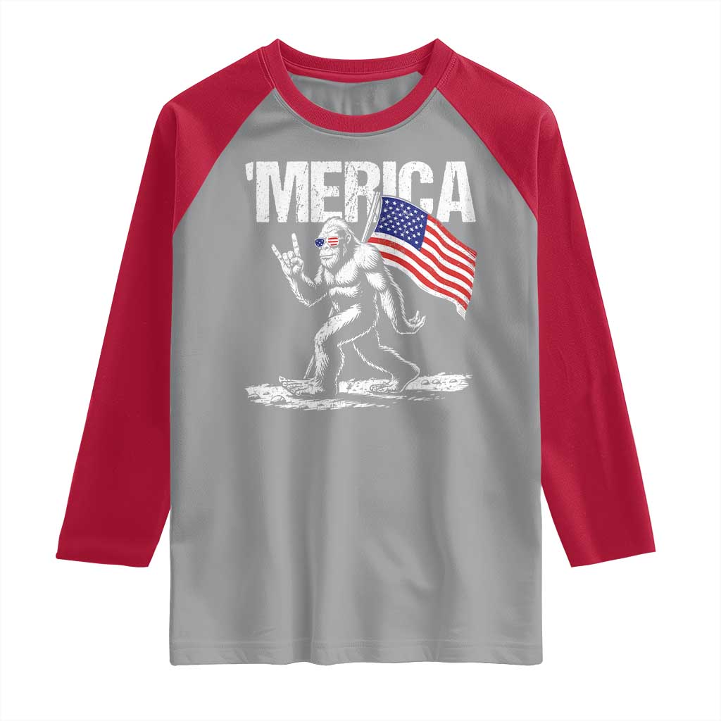 Funny 4th Of July Bigfoot Merica Raglan Shirt Patriotic Sasquatch American US Flag - Wonder Print Shop