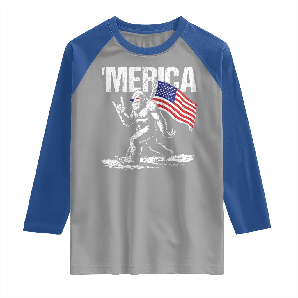 Funny 4th Of July Bigfoot Merica Raglan Shirt Patriotic Sasquatch American US Flag - Wonder Print Shop